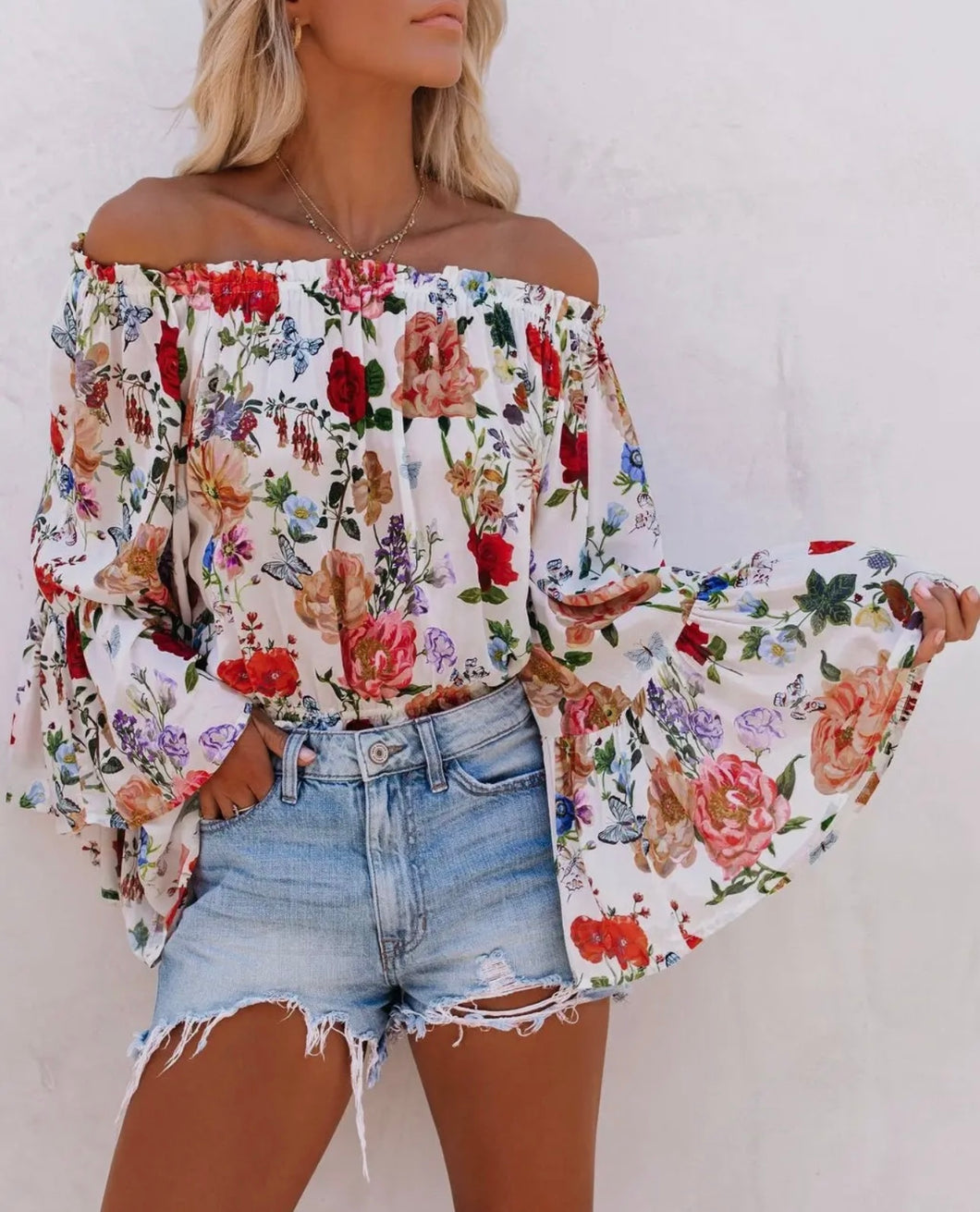 Women’s Printed Off Sleeve Blouse