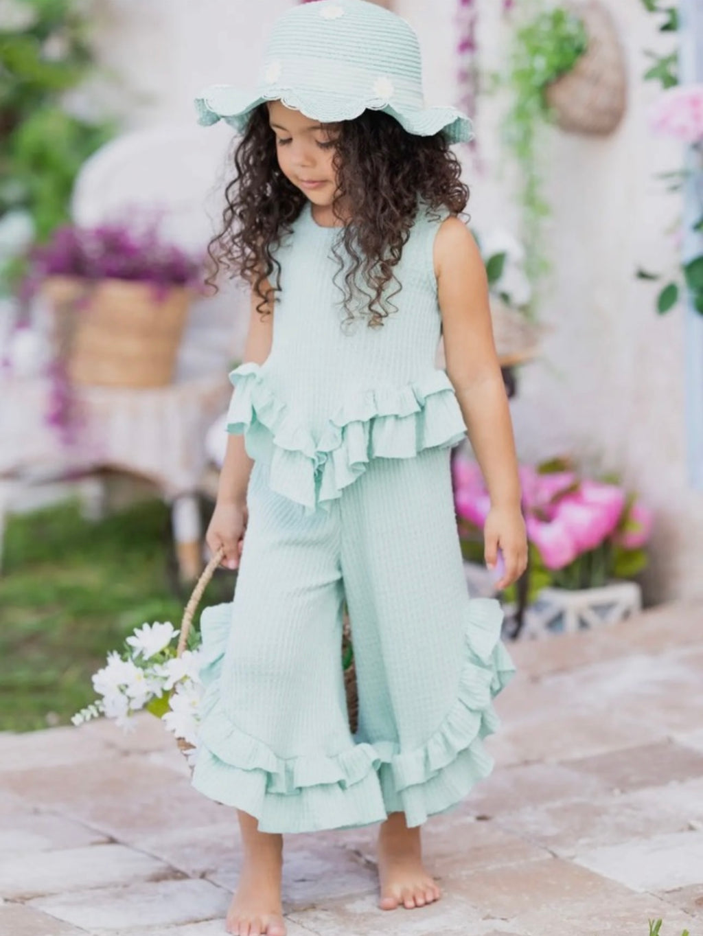 Mint Ruffle Hem Top & Palazzo Pants