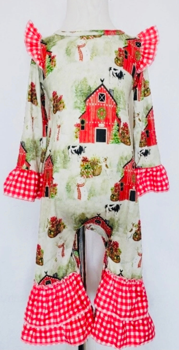 Vintage Christmas Barn Romper