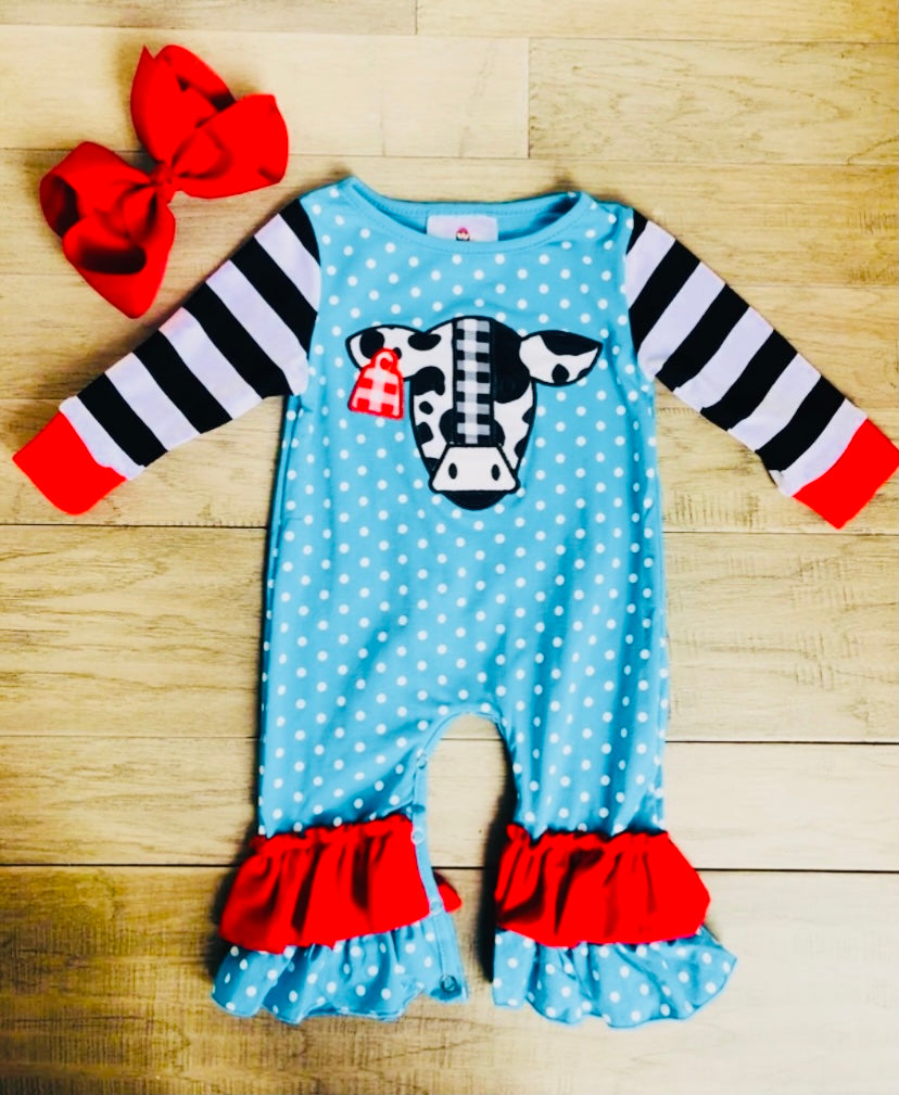 Teal Cow Infant Romper