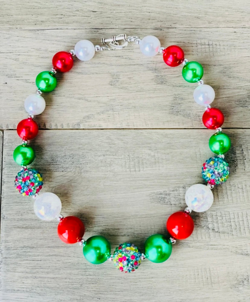 Red and Green Frosted Pearl Bubblegum Necklace