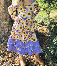 Load image into Gallery viewer, Purple Sunflower Long Sleeve Ruffle Maxi Dress
