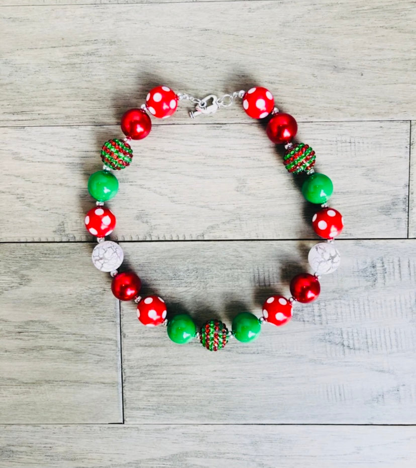 Green and Red Polka Dot Bubblegum Necklace