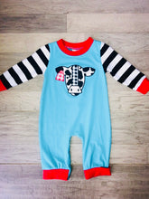 Load image into Gallery viewer, Black and White Striped Cow Romper
