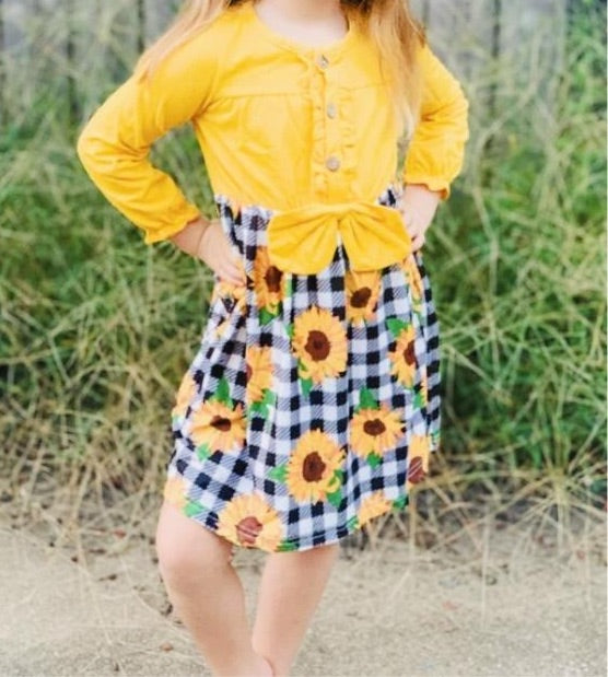 Buffalo Plaid Sunflower Flutter Dress