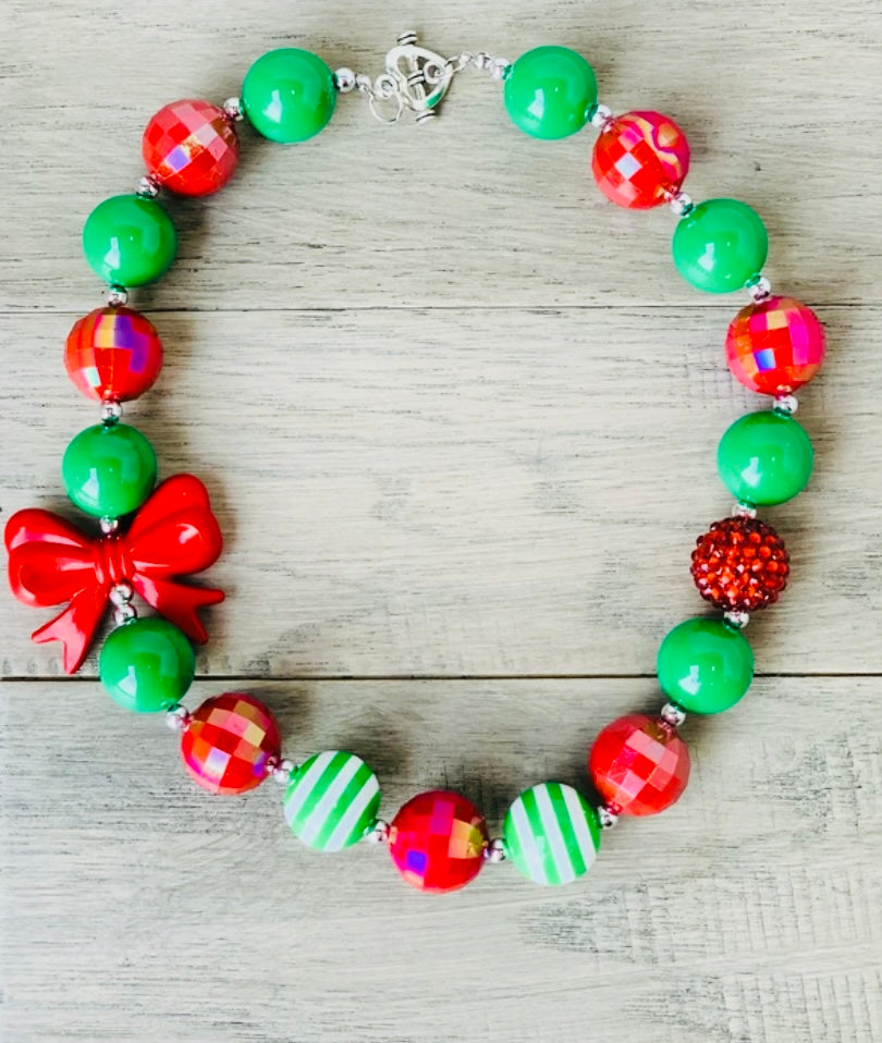 Green and Red Bubblegum Christmas Necklace