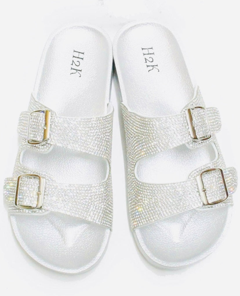 Silver Rhinestones Slides