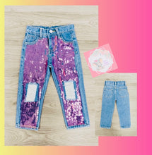 Load image into Gallery viewer, Purple Sequin Distressed Straight Leg Jeans
