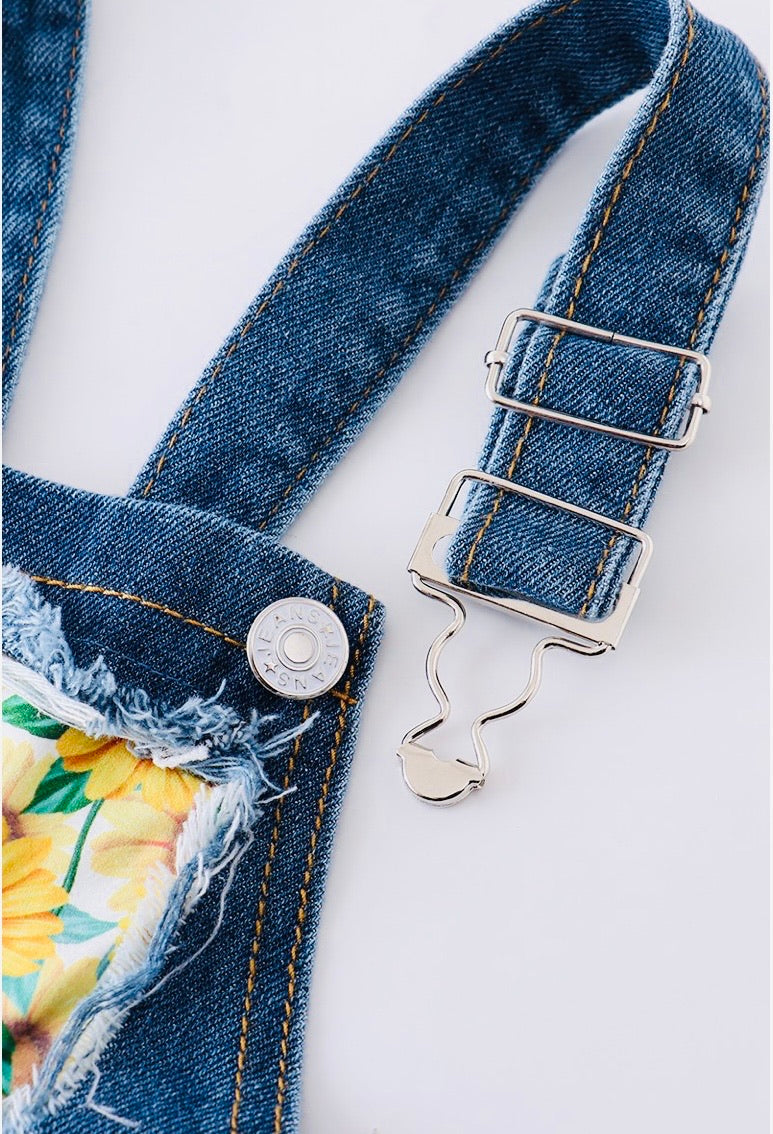 Sunflower Ruffle Top & Denim Overall Set