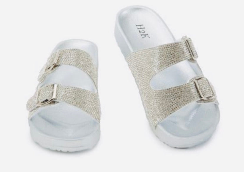 Silver Rhinestones Slides