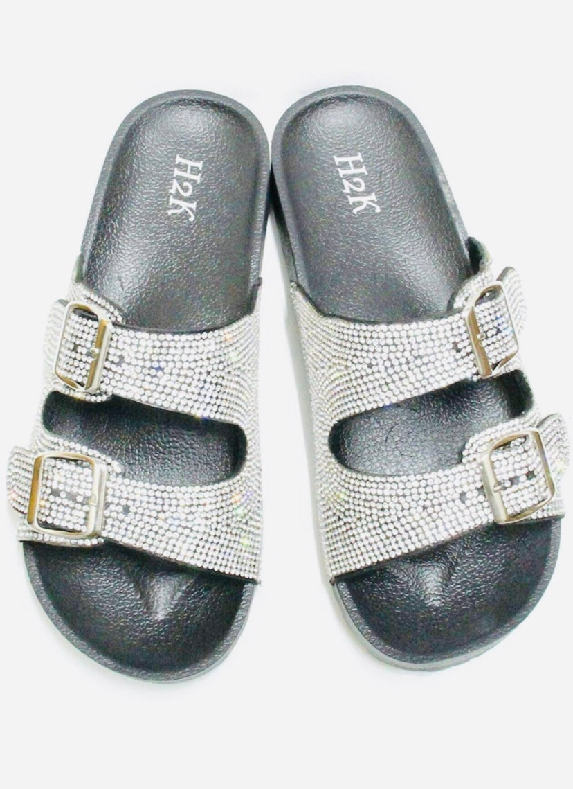 Black Rhinestones Slides
