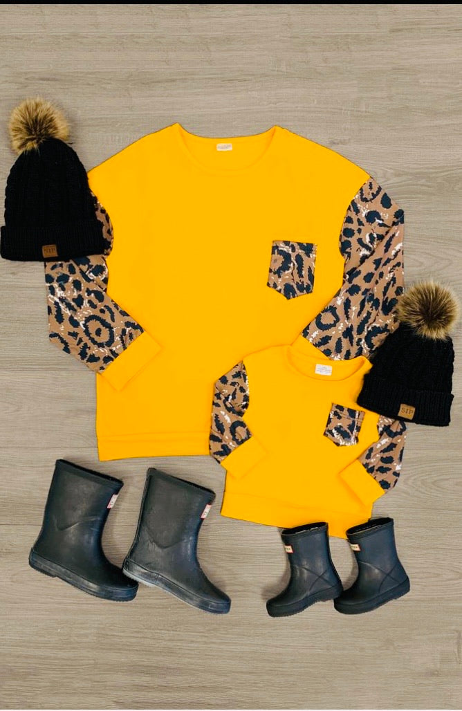 Mustard Cheetah Color-Block Top