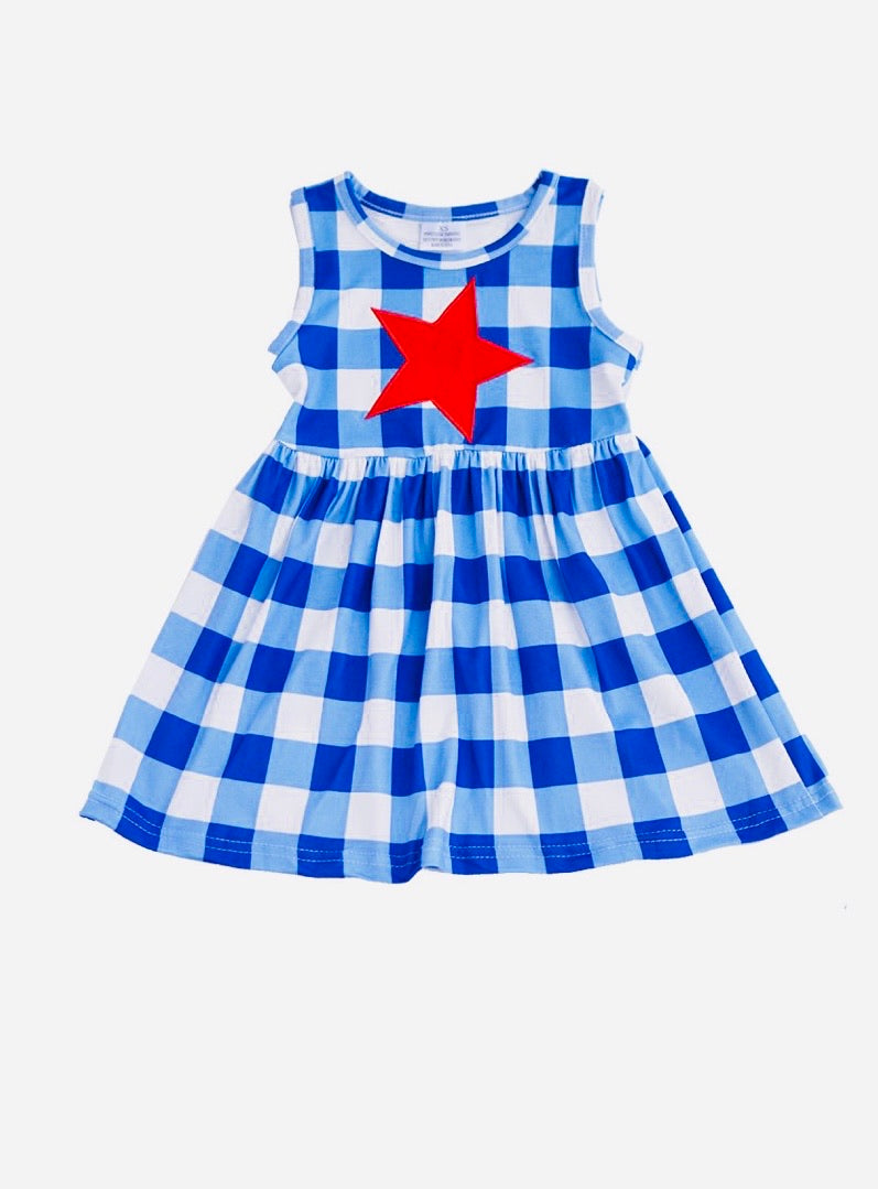 Blue Gingham Patriotic Dress