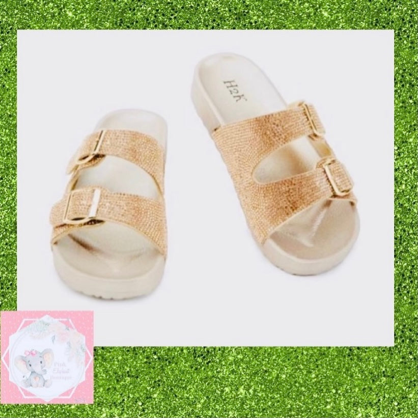 Rose Gold Rhinestones Slides