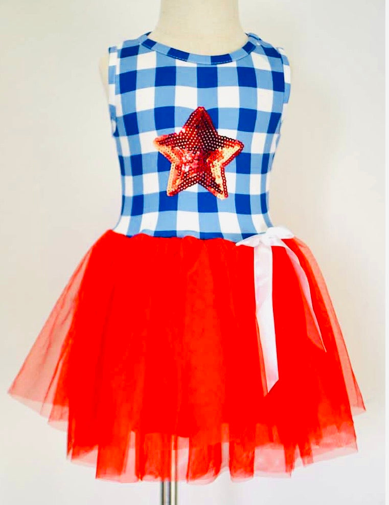 Red Star Sequins Tulle Dress