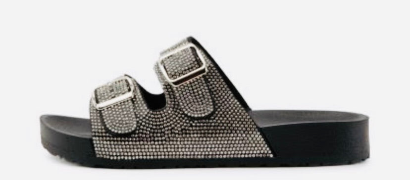 Black Rhinestones Slides