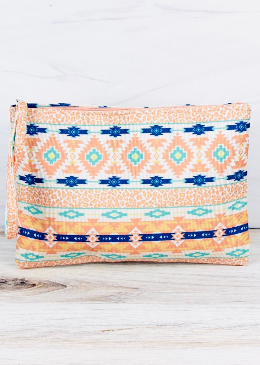 Coral Desert Cat Wristlet Pouch