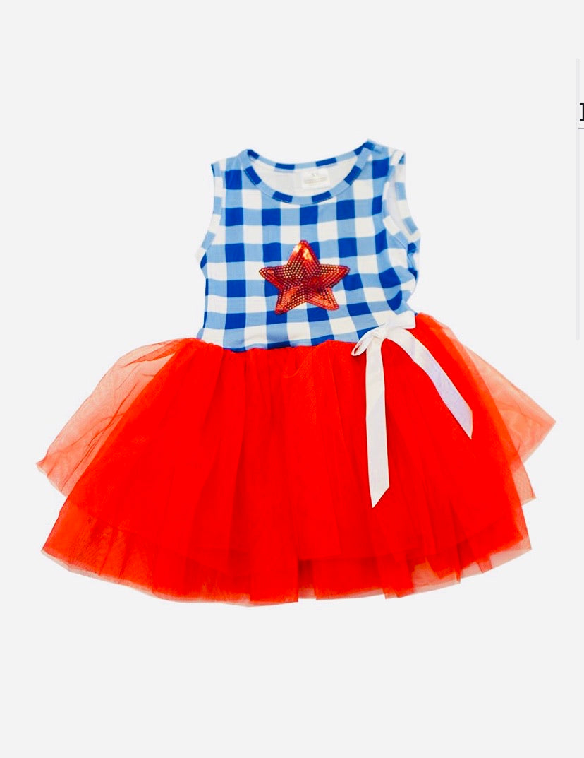 Red Star Sequins Tulle Dress