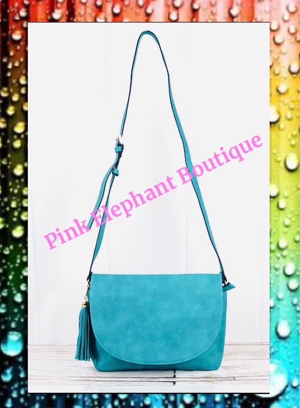 Turquoise Faux Leather Tassel Envelope Crossbody