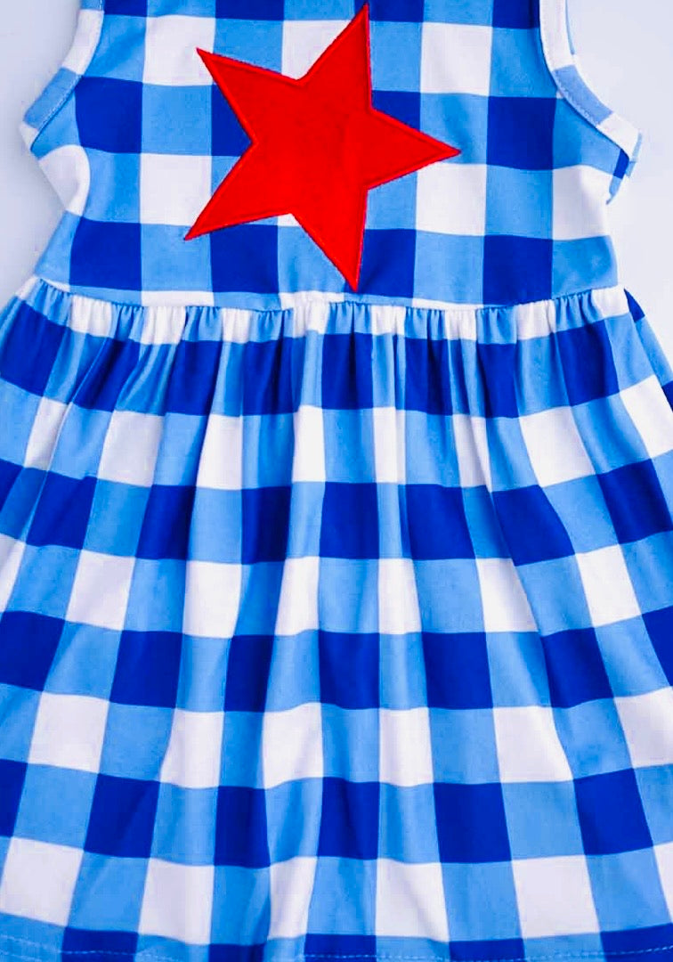 Blue Gingham Patriotic Dress