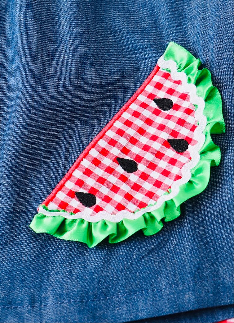 Watermelon Embroidery Ruffle Capri Set