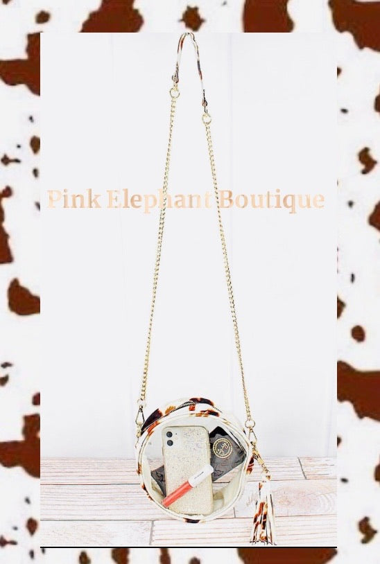 Clear Round Crossbody Bag with Till The Cows Come Home Trim