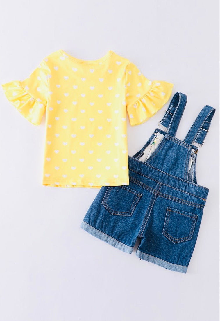 Sunflower Ruffle Top & Denim Overall Set