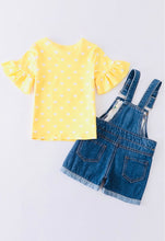 Load image into Gallery viewer, Sunflower Ruffle Top &amp; Denim Overall Set
