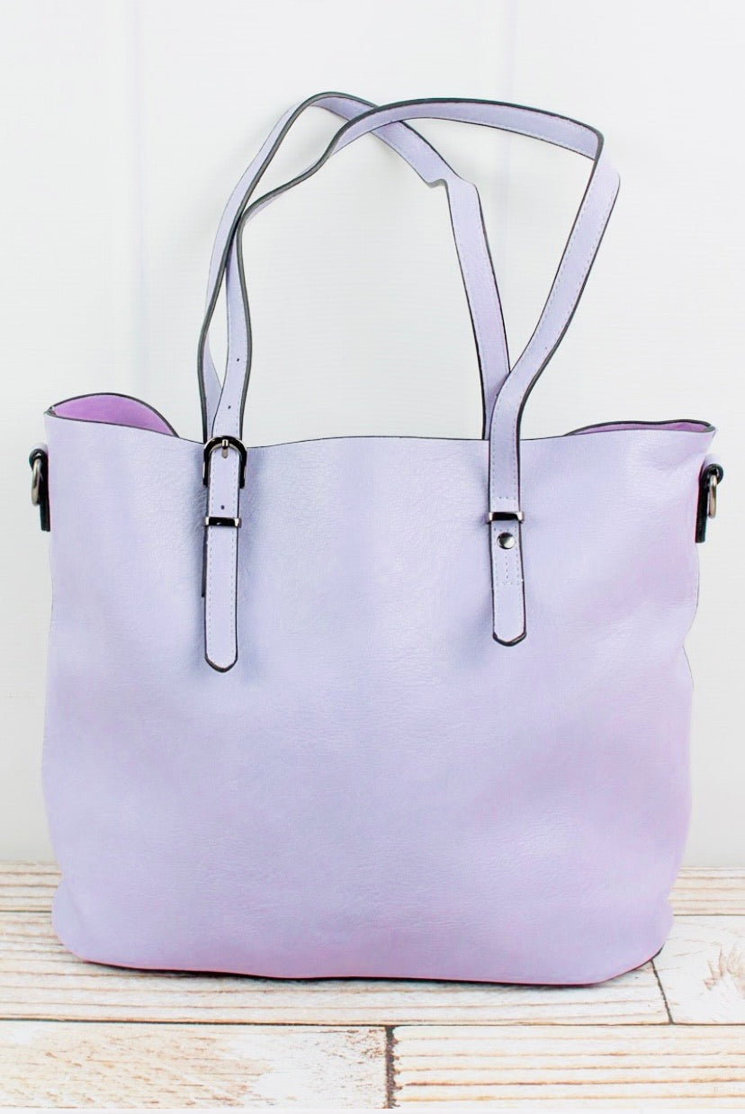 Violet Faux Leather Buckle Strap Tote