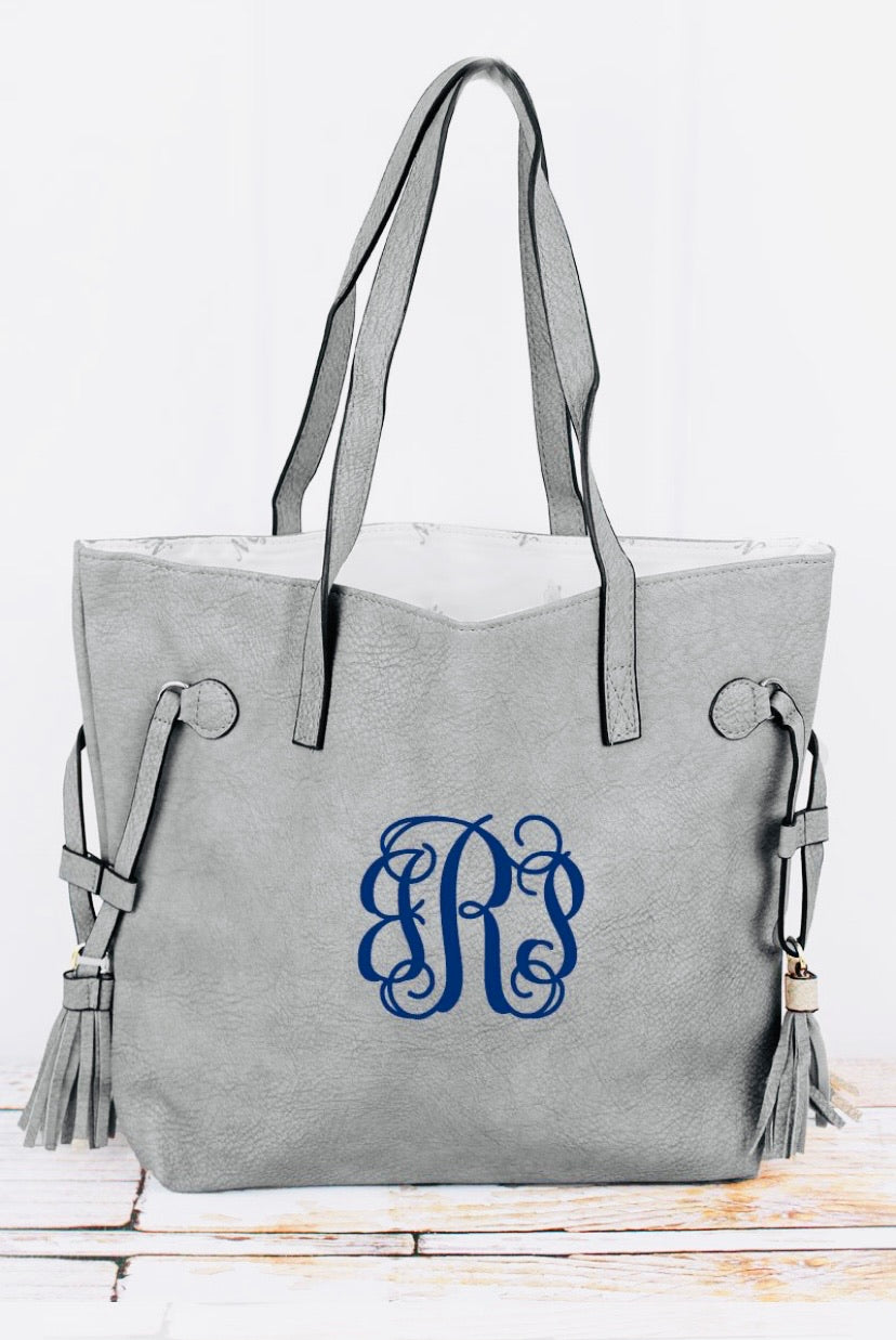 Grey Faux Leather Side Tassel