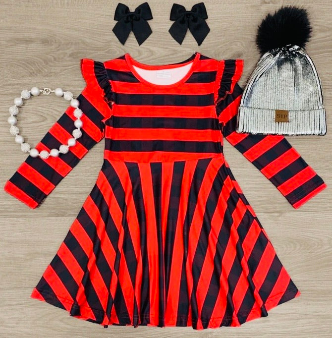 Red and Black Strip Dress