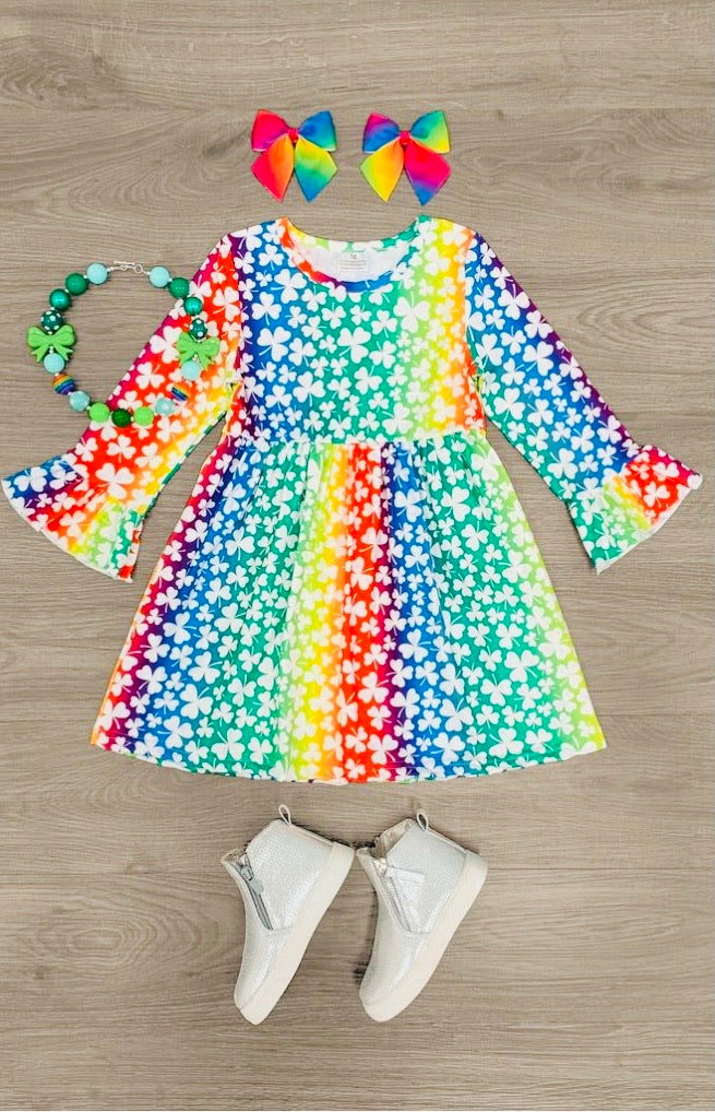 Rainbow & Shamrock Bell Sleeve Dress