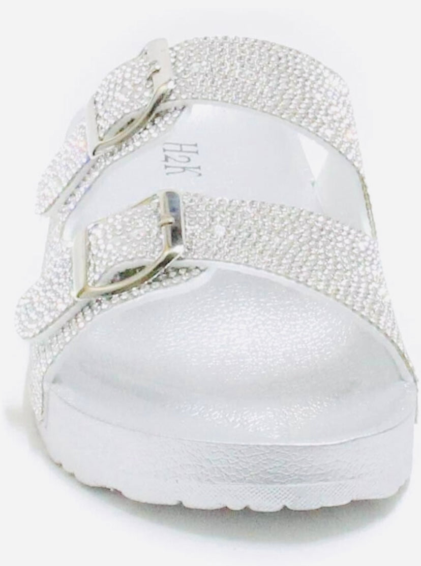 Silver Rhinestones Slides