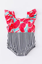 Load image into Gallery viewer, Watermelon Stripe Bubble Romper
