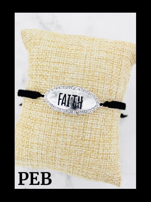 Crystal Silvertone Faith Adjustable Cord Bracelet