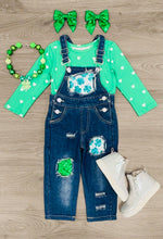 Load image into Gallery viewer, Green Heart &amp; Clovers Denim Overalls
