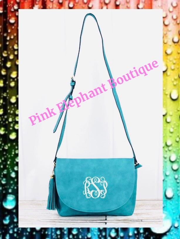 Turquoise Faux Leather Tassel Envelope Crossbody