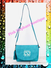 Load image into Gallery viewer, Turquoise Faux Leather Tassel Envelope Crossbody
