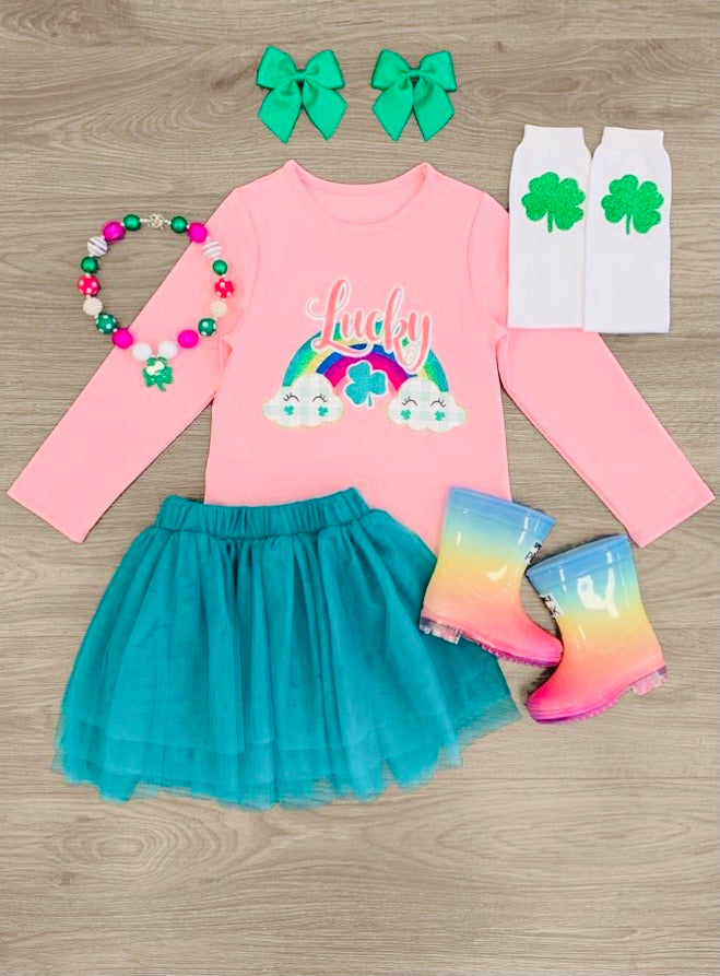 Lucky Green & Pink Tutu Skirt Set