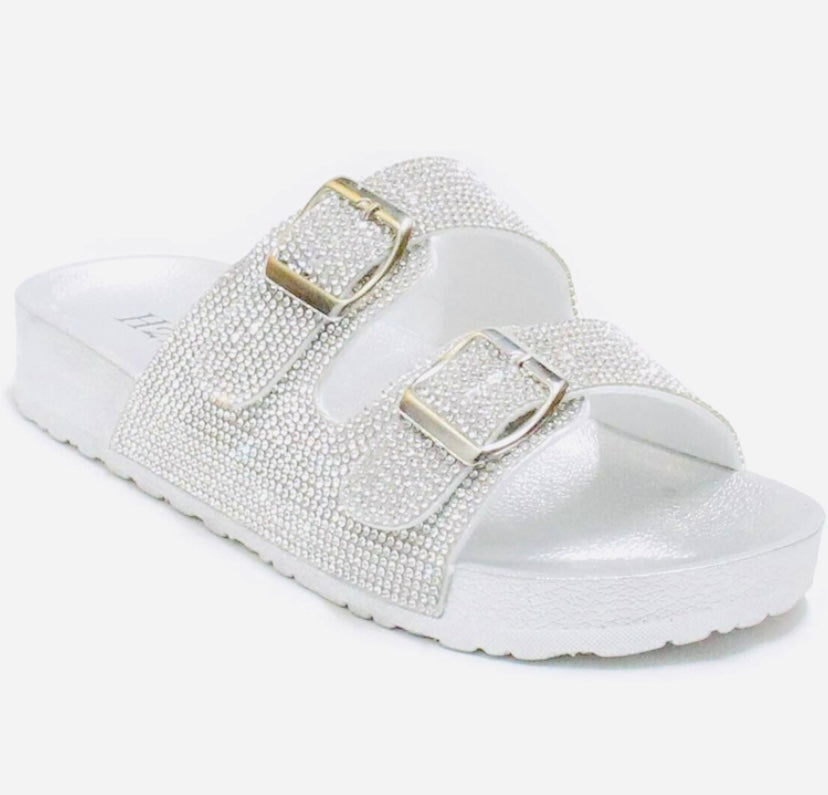 Silver Rhinestones Slides