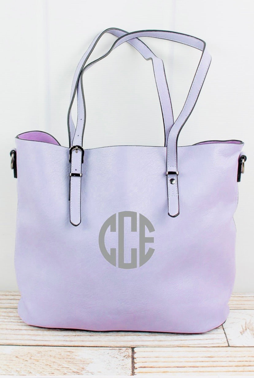 Violet Faux Leather Buckle Strap Tote