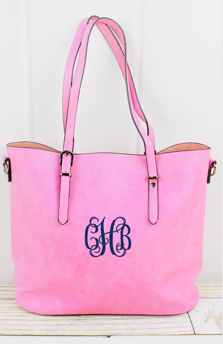Pink Faux Leather Buckle Strap Tote