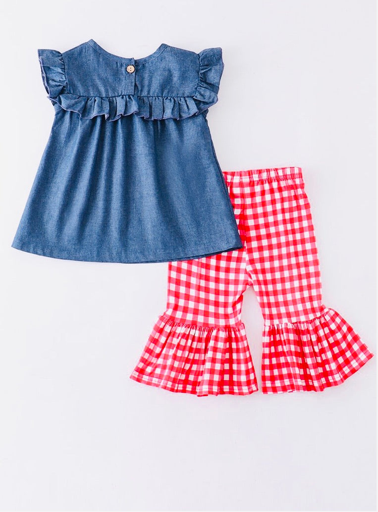 Watermelon Embroidery Ruffle Capri Set
