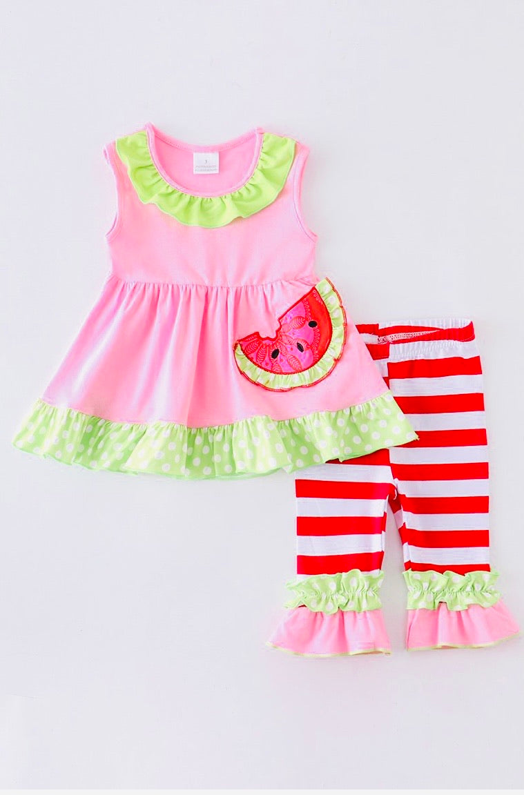 Watermelon Appliqué Ruffle Capri