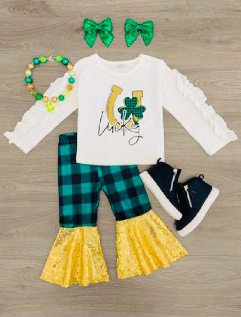 Lucky Glitter Shamrock & Horse Pant Set