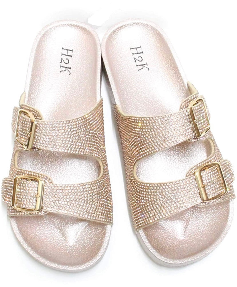 Rose Gold Rhinestones Slides