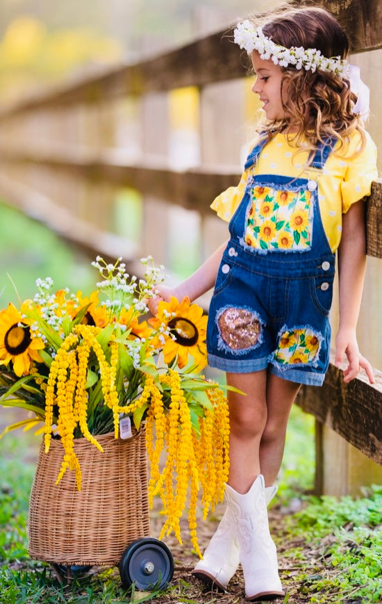 Sunflower Ruffle Top & Denim Overall Set