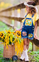 Load image into Gallery viewer, Sunflower Ruffle Top &amp; Denim Overall Set
