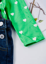 Load image into Gallery viewer, Green Heart &amp; Clovers Denim Overalls
