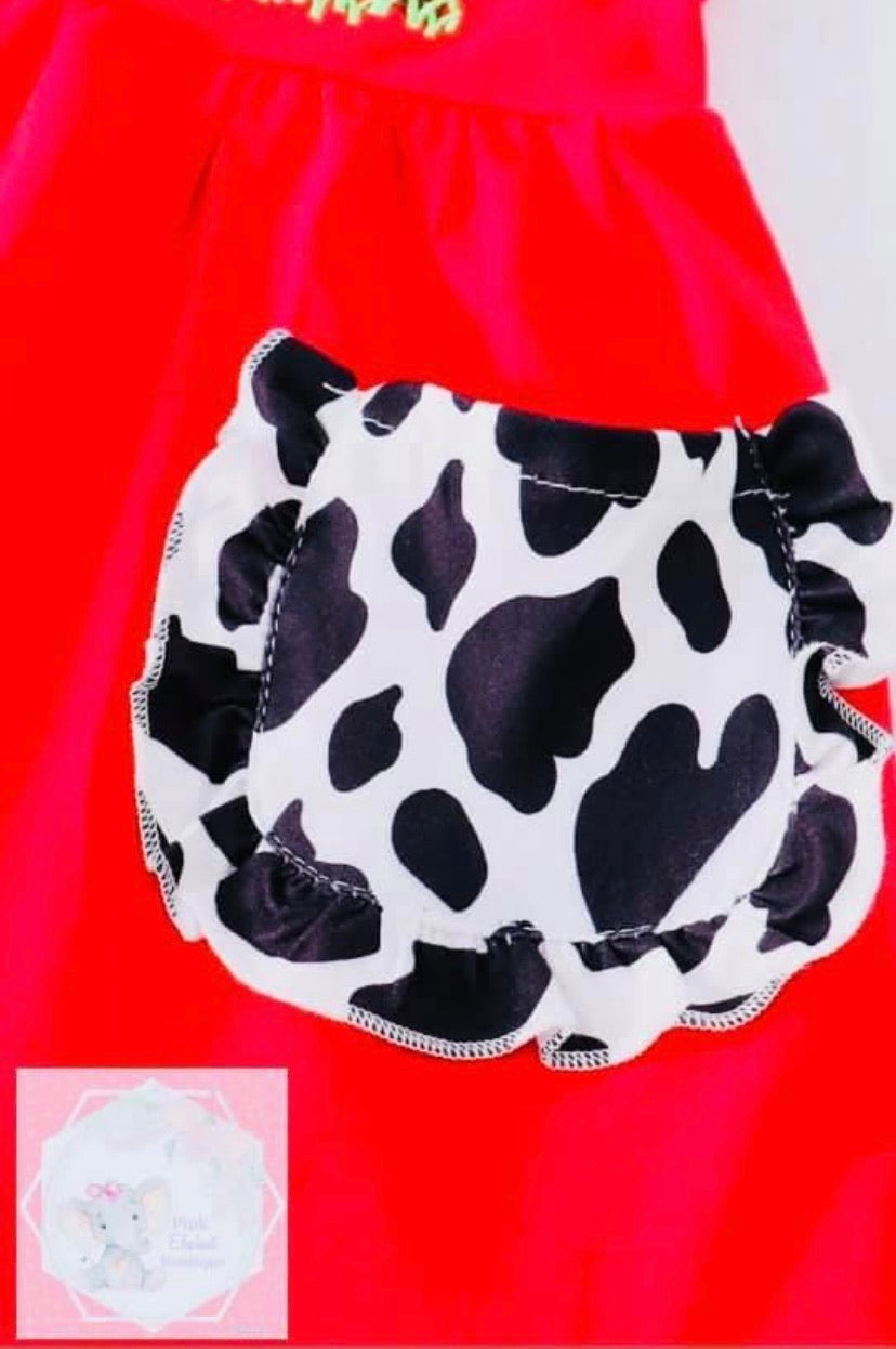 Red Cow Appliqué Flutter Dress